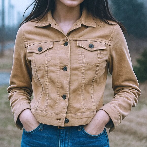 Y2K Theory Corduroy Trucker Jacket Blazer Tan S Made USA Preppy Academia Western - Picture 1 of 9